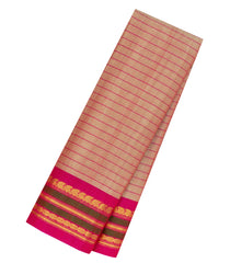 Light Peach Handloom Gadwal Silk Cotton Saree With Stripes-GA0351