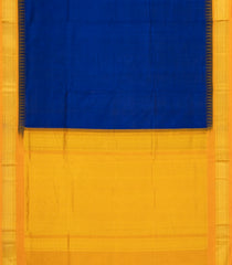 Dark Blue Handloom Korvai Silk Cotton Saree With Mustard Temple Border-SC3826