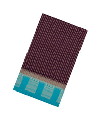 Dark Brown Woven Blended Aura Saree With Zari Stripes & Zari Border-BL5794