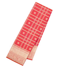 Peach Handloom Kanchipuram Silk Saree With Zari Checks & Buttas-KA16326