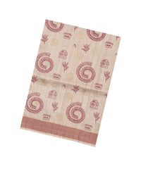 Taupe Printed Tussar Silk Saree With Tribal Motifs-TU3782