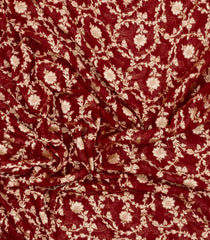 Maroon Handloom Banarasi Khaddi Georgette Silk Saree With Floral Motifs-BE1805