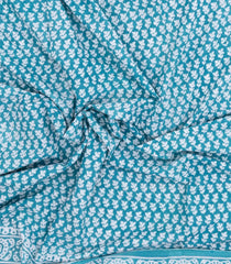 Turquoise Printed Jaipur Cotton Saree With Floral Motifs-JC1630