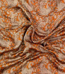 Orange Printed Chanderi Cotton Saree With Zari Border-CC1573
