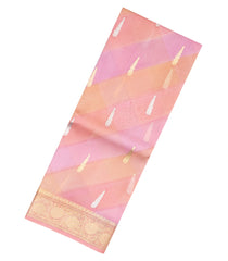 Peach Handloom Banarasi Organza Silk Saree With Floral Motifs-BE1405