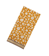 Mustard Printed Tussar Silk Saree With Floral Motifs-TU3623
