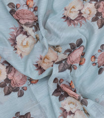 Sky Blue Printed Synthetic Linen Saree With Floral Motifs-SY0481