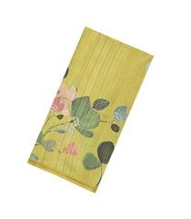 Yellow Printed Synthetic Tussar Silk Saree With Floral Motifs-SY0176