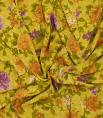 Olive Green Printed Crepe Silk Saree With Floral Motifs-PS0893