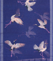 Blue Printed Synthetics Linen Saree With Zari Border-BL5328