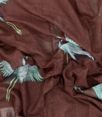 Brown Printed Synthetics Linen Saree With Zari Border-BL5332