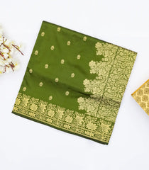 Leafy Green Banarasi Silk Saree With Floral Motifs