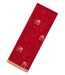 Crimson Woven Mysore Silk Saree With Embroidered Animal Motifs-MS3192