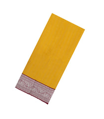 Yellow Printed Tussar Silk Saree With Stripes & Contrast Printed Border-TU3692
