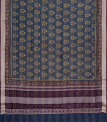 Dark Grey Printed Chanderi Cotton Saree With Checks & Floral Motifs-CC1618