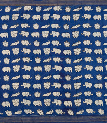 Blue Printed Kalamkari Cotton Saree With Zari Border-KAL1205
