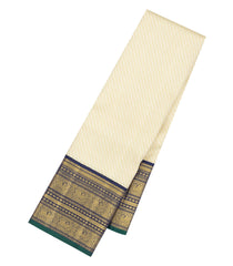 Cream Handloom Korvai Kanchipuram Silk Saree With Diagonal Stripes-KA16063