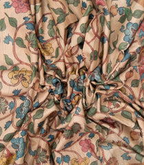 Light Peach Handloom Tussar Silk Saree With Kalamkari Printed Motifs-TU2766