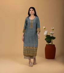 Teal Blue Polka Printed Kurta-KR0830