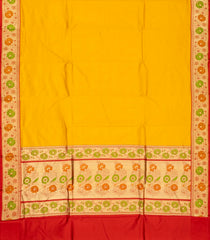 Yellow Handloom Plain Banarasi Silk Saree With Red Border