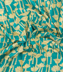 Turqoise Printed Jaipur Cotton Saree With Pichwai Motifs-JC1911