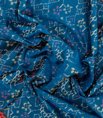 Blue Handloom Rajkot Patola Silk Saree With Ikat Motifs & Contrast Border-IK0452
