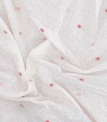 White Woven Linen Saree With Buttas -LI0728