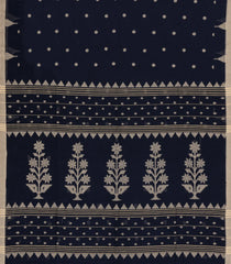 Midnight Blue Woven Bengal Cotton Saree With Coin Motifs-BG1810