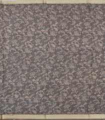 Brown Printed Chanderi Cotton Saree With Checks & Floral Motifs-CC1613