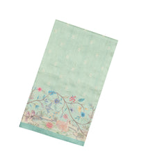 Aquamarine Woven Blended Dupion Saree With Embroidered & Printed Motifs-BL3888
