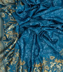 Blue Woven Tussar Silk Saree With Printed Floral Motifs-TU2900