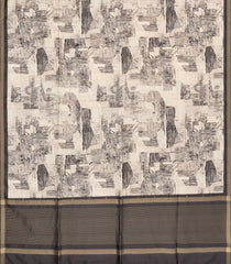 Taupe Printed Synthetic Tussar Saree With Zari Buttas-BL5363