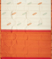 Cream Handloom Korvai Kanchipuram Silk Saree With Dotted Checks & Buttas-KA13194
