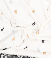 White Handloom Bengal Cotton Saree With Deer Buttas-BG1702