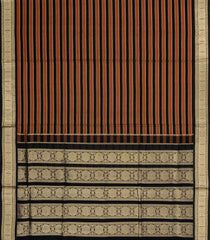 Rust & Black Handloom Soft Silk Cotton Saree With Zari Stripes-SC4379