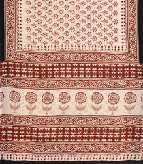 Cream Printed Jaipur Cotton Saree With Floral Motifs-JC1797