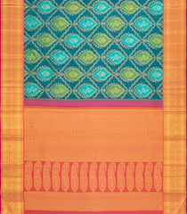 Cyan Handloom Korvai Kanchipuram Silk Saree With Meena Floral Motifs-KA16602