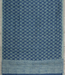 Indigo Printed Tussar Silk Saree With Floral Motifs-TU3640