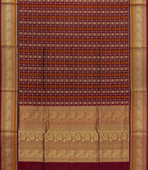 Maroon Handloom Silk Cotton Saree With Checks-SC4284