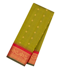 Light Green Handloom Gadwal Silk Saree With Buttas & Contrast Border-GA0426