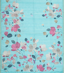 Turquoise Printed Synthetic Tussar Silk Saree With Floral Motifs-SY0178