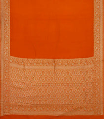 Orange Handloom Banarasi Khadi Georgette Silk Saree With Floral Motifs-BE1627