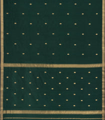 Bottle Green Handloom Maheswari Silk Cotton Saree With Buttas & Zari Border-SC4861