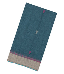 Dark Grey Handwoven Bengal Cotton Saree With Mango Buttas-BG1512