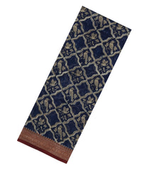 Dark Blue Printed Chanderi Cotton Saree With Bird Motifs-CC1448