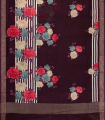 Dark Brown Printed Chanderi Cotton Saree With Zari Border-CC1692