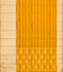 Mustard Handloom Korvai Kanchipuram Silk Saree With Stripes-KA15780
