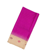 Magenta Handloom Soft Silk Saree With Stripes & Contrast Border-SO4192