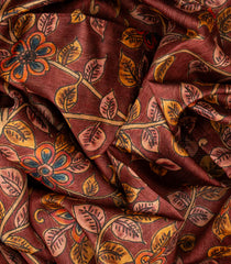 Dusty Pink Handloom Tussar Silk Saree Printed With Floral Vine Motifs-Dusty Pink