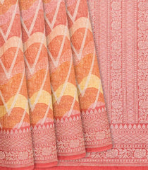 Peach Handwoven Printed Tussar Silk Saree With Chevron Motifs-Peach